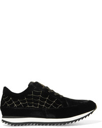 Charlotte Olympia Work It Embroidered Velvet Sneakers Black