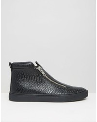 Asos Zip Sneakers In Black Snake With Chunky Sole