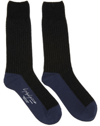 Yohji Yamamoto Black Blue Rib Mole Long Socks