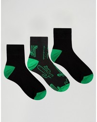 Asos Brand Ankle Length Socks With Cactus Design 3 Pack