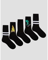 Asos Brand Tube Style Socks With Pizza Broccoli Design 5 Pack