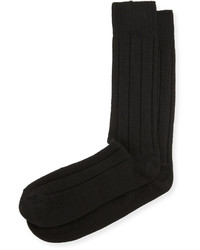 Neiman Marcus Cashmere Blend Ribbed Socks Black