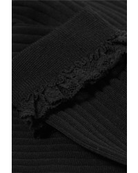 Prada Lace Trimmed Ribbed Cotton Knee Socks Black