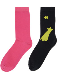 Kids Worldwide Pink Black Graphic Socks