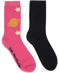 Kids Worldwide Pink Black Graphic Socks
