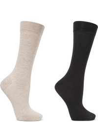 Falke Sensual Set Of Two Stretch Cotton Blend Socks Mushroom