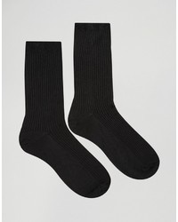 Asos Smart Socks In Black Shiny Rib 2 Pack