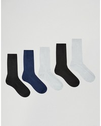 Asos Smart Socks In Shiny Rib 5 Pack