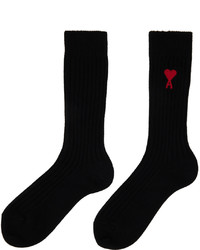 AMI Alexandre Mattiussi Three Pack Black Ami De Cur Socks