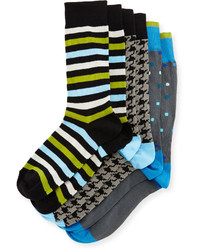 Neiman Marcus Three Pair Sock Set Blackgrayblue
