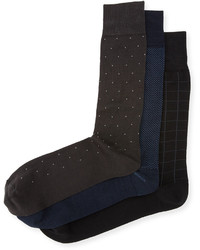 Neiman Marcus Three Pair Wardrobe Sock Set Blackbluemulti