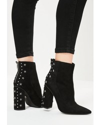 Missguided Black Star Stud Heeled Ankle Boots