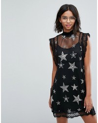 Black Star Print Beaded Dress