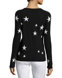 Neiman Marcus Cashmere Star Print Sweater Black