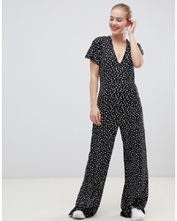 ASOS DESIGN Jumpsuit With Flutter Sleeve And Tie Back In Star Print