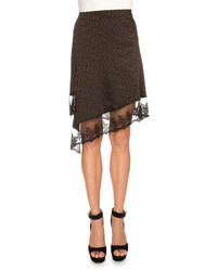 Givenchy Star Print Asymmetric Lace Hem Skirt Black