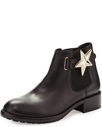 RED Valentino Star Tabbed Leather Ankle Boot Black