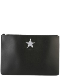 Black Star Print Leather Clutch