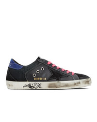 Golden Goose Black And Blue Canvas Sneakers