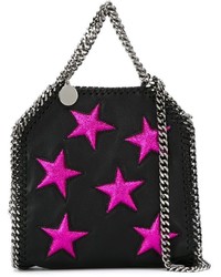 Black Star Print Leather Tote Bag