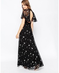 Asos Tall Glitter Star Flutter Sleeve Maxi Dress