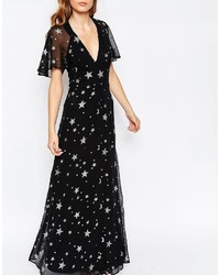 Asos Collection Glitter Star Flutter Sleeve Maxi Dress