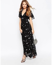 Asos Collection Glitter Star Flutter Sleeve Maxi Dress
