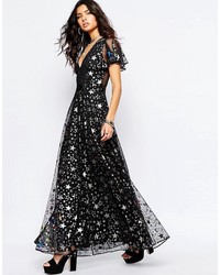 Reclaimed Vintage Sexy Plunge Neck Maxi Dress In Metallic Star Print