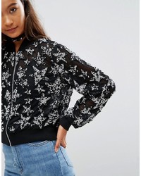 Asos Star Sequin Cropped Bomber Jacket