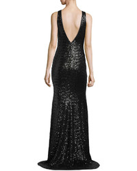 Theia Sleeveless Star Embellished Sequin Evening Gown