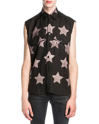 Saint Laurent Bleached Star Sleeveless Shirt Black