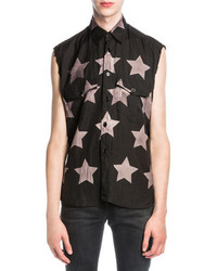 Saint Laurent Bleached Star Sleeveless Shirt Black