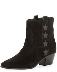 Black Star Print Suede Ankle Boots