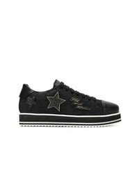 Black Star Print Suede Low Top Sneakers