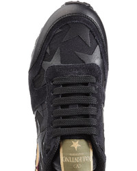 Valentino Rockstud Leather And Suede Star Sneakers