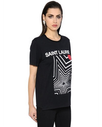 Saint Laurent Logo Star Print Cotton Jersey T Shirt