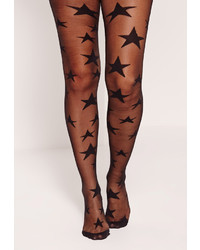 Missguided Black Sheer Star Print Tights