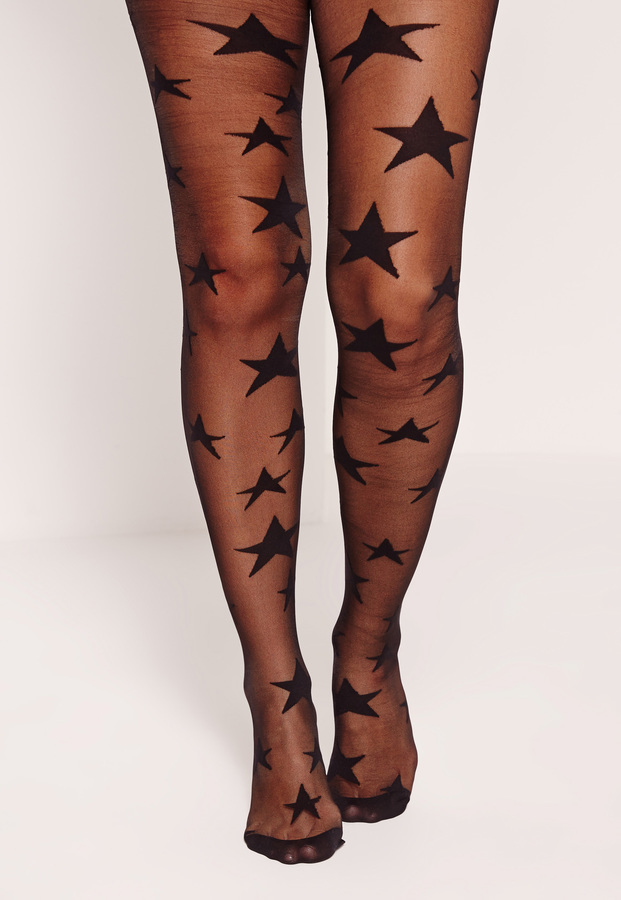 Missguided Sheer Star Print Tights Black, $10, Missguided