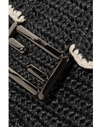 Fendi Baguette Ruffled Woven Straw Shoulder Bag Black