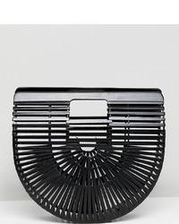 My Accessories Small Black Slatted Clutch Bag