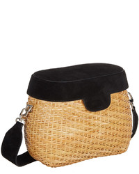 Edie Parker Jane Suede Straw Basket Crossbody Bag Black