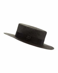 Gladys Tamez The Gloria Straw Boater Hat Black