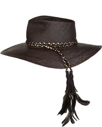 Gladys Tamez The Talitha Panama Straw Hat W Feathers Black