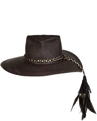 Gladys Tamez The Talitha Panama Straw Hat W Feathers Black