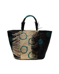 SENSI STUDIO Sensi Black And Green Straw Tote Bag