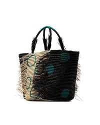 SENSI STUDIO Sensi Black And Green Straw Tote Bag