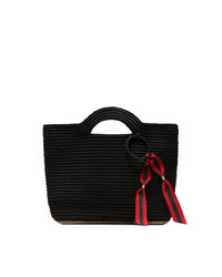 SENSI STUDIO Sensi Black Ribbon Tassel Straw Basket Bag