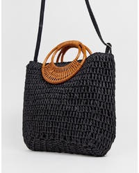 New Look Woven Straw Bag In Black