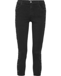 J Brand Alba Studded Cropped Mid Rise Skinny Jeans Black