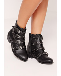 Missguided Studded Buckle Ankle Boot Black
